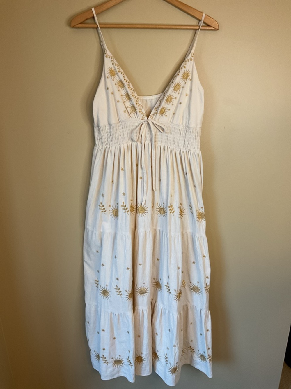 ROMWE Boho Cotton Gold Embroidered Sundress Size L - Picture 2 of 7